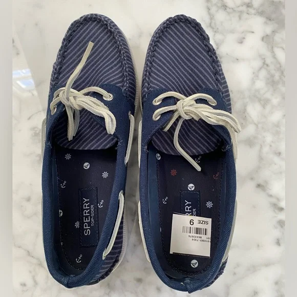 Sperry Top Sider Men's Navy Striped Boat Shoes - Picture 1 of 5